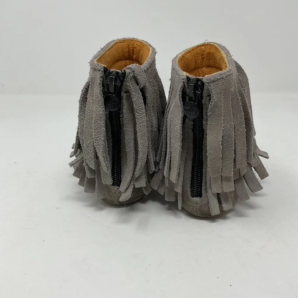 Monkey Feet Kids Gray Suede Fringe Ankle Boots Size 18-24 Months Boho Zipper